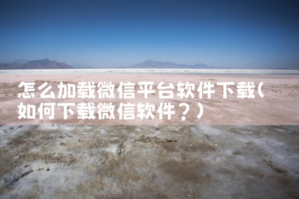 怎么加载微信平台软件下载